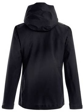 Schwarze Kapuzenjacke von hinten gezeigt, mit langen Ärmeln und geraden Säumen auf einfachem weißem Hintergrund.