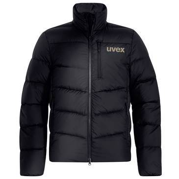 Schwarze gesteppte Daunenjacke mit durchgehendem Frontverschluss und 