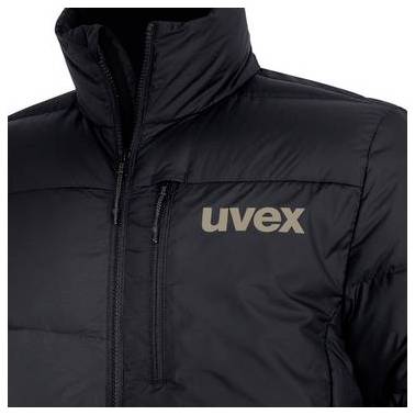 Schwarze Steppjacke mit Reißverschluss, hohem Kragen und 