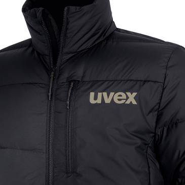 Schwarze Steppjacke mit Reißverschluss, hohem Kragen und 