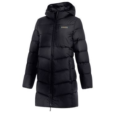 Schwarze Kapuzendaunenjacke mit Frontreißverschluss und 