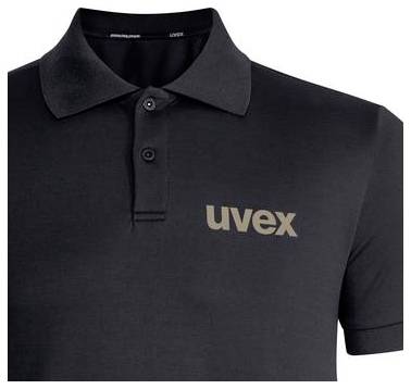 Schwarzes Poloshirt mit dem 'uvex'-Logo auf der Brust.