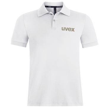 Weißes kurzärmeliges Poloshirt mit „uvex