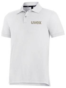Weißes Kurzarm-Poloshirt mit Kragen und „uvex