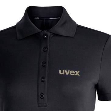 Schwarzes Poloshirt mit kurzen Ärmeln, Knopfleiste und 