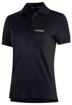 Schwarzes Poloshirt mit Kurzarm, Knopfleiste und kleinem 