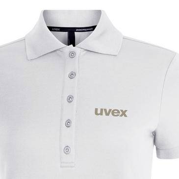Weißes Poloshirt mit Kragen, vier Knöpfe und 