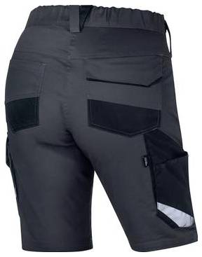 Schwarze Herren-Sportshorts von hinten gezeigt, mit elastischem Bund und mehreren Taschen im Cargo-Stil.