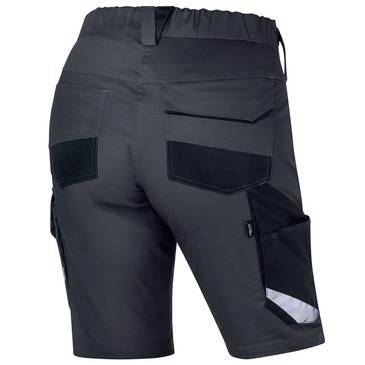 Dunkelgraue Arbeitshorts von hinten gezeigt, mit mehreren Taschen und verstärkten Seitenpaneelen.