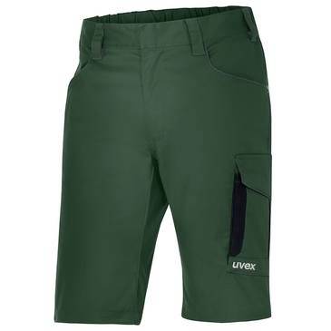 Dunkelgrüne Cargoshorts im Militärstil mit Seitentasche und schwarzem „uvex