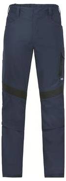 Dunkelblaue Cargo-Hosen im Militärstil mit Seitentasche, Vorderansicht auf weißem Hintergrund.