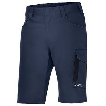 Marineblau Herren-Cargo-Shorts mit Seitentasche und 'uvex'-Logo auf dem Bein.