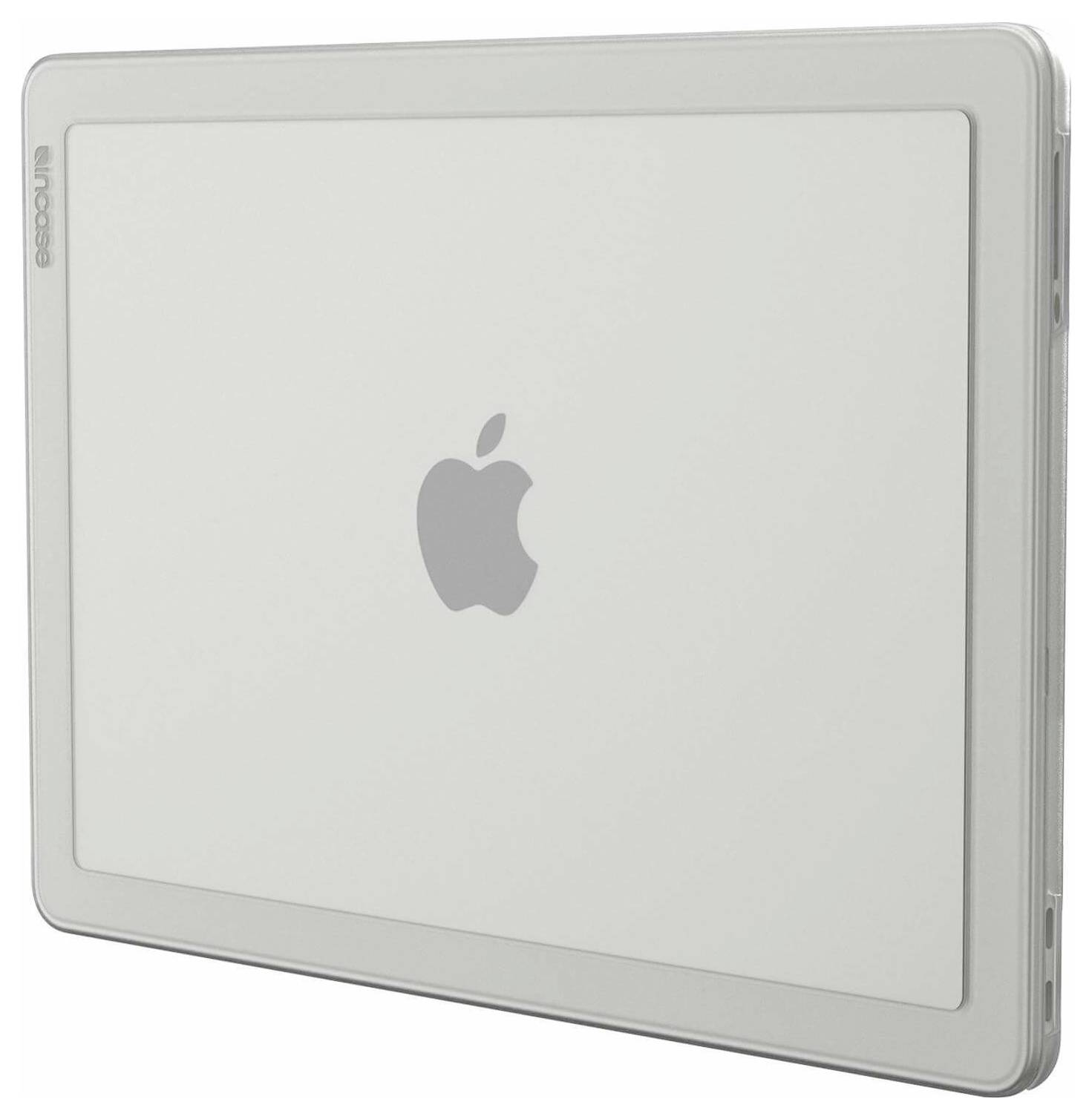 Silbernes Apple iPad mit zentriertem Apple-Logo, von hinten in einer Seitenansicht gezeigt.
