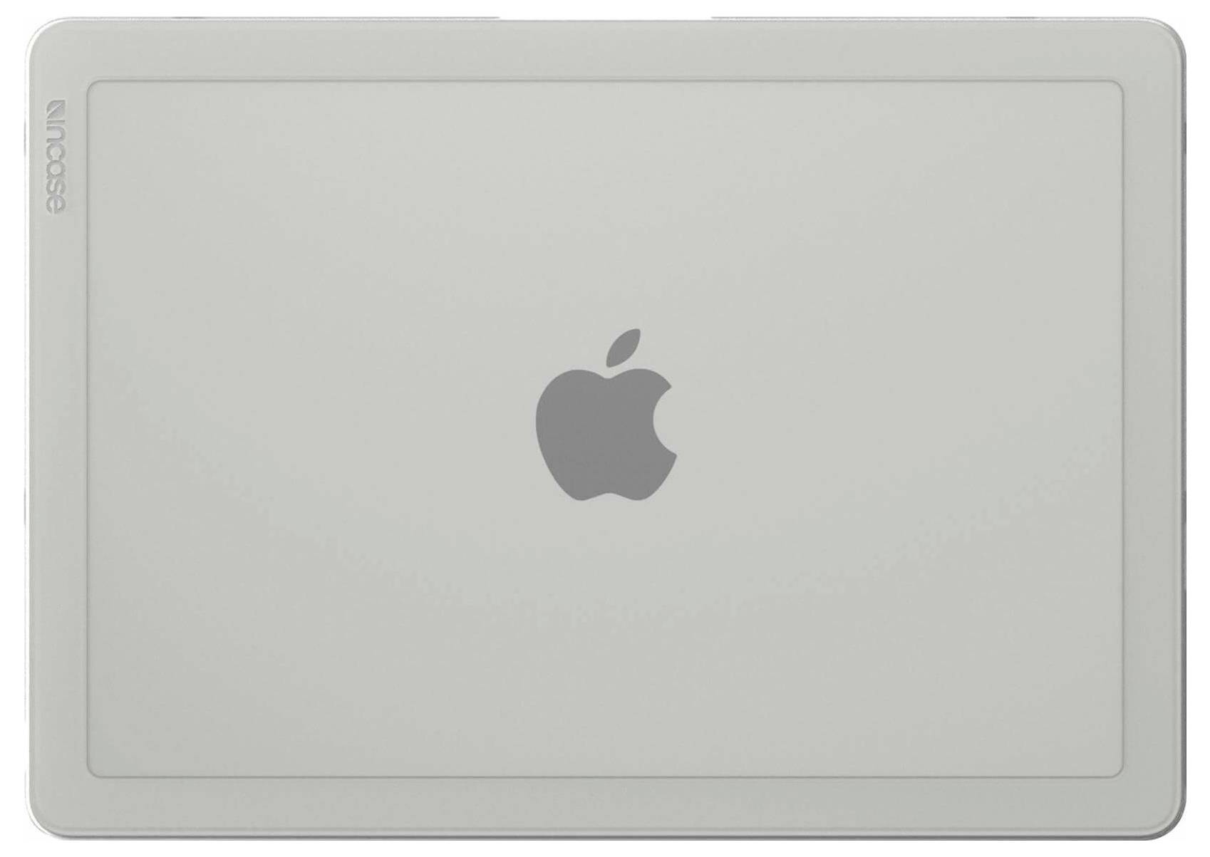 Draufsicht auf einen silbernen Apple-Laptop mit zentriertem Apple-Logo, das ein geschlossenes Gerät zeigt.