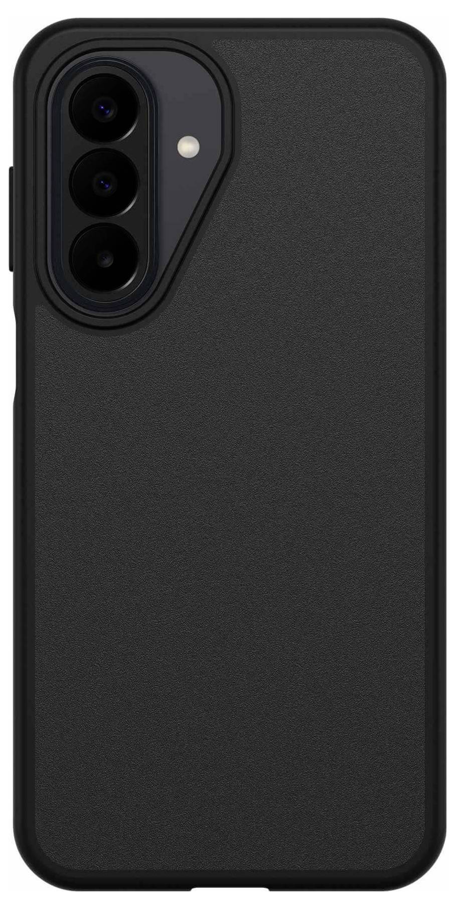 Schwarze Smartphone-Hülle mit erhöhtem Kameraausschnitt für drei rückseitige Objektive und Blitz.