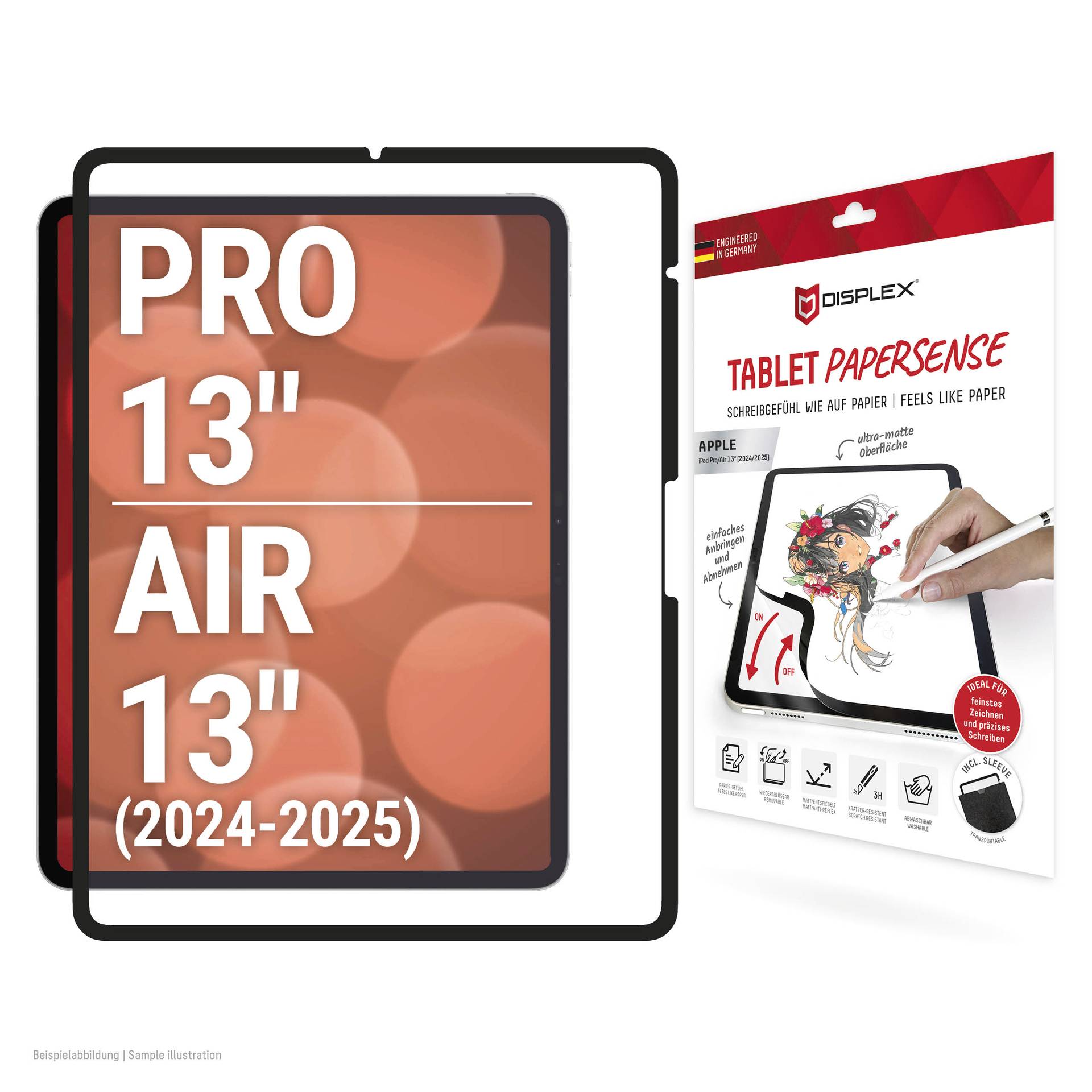 Displayschutzfolie für Tablets für iPad Pro 13-Zoll und iPad Air 13-Zoll (2024-2025) abgebildet mit Verkaufsverpackung.