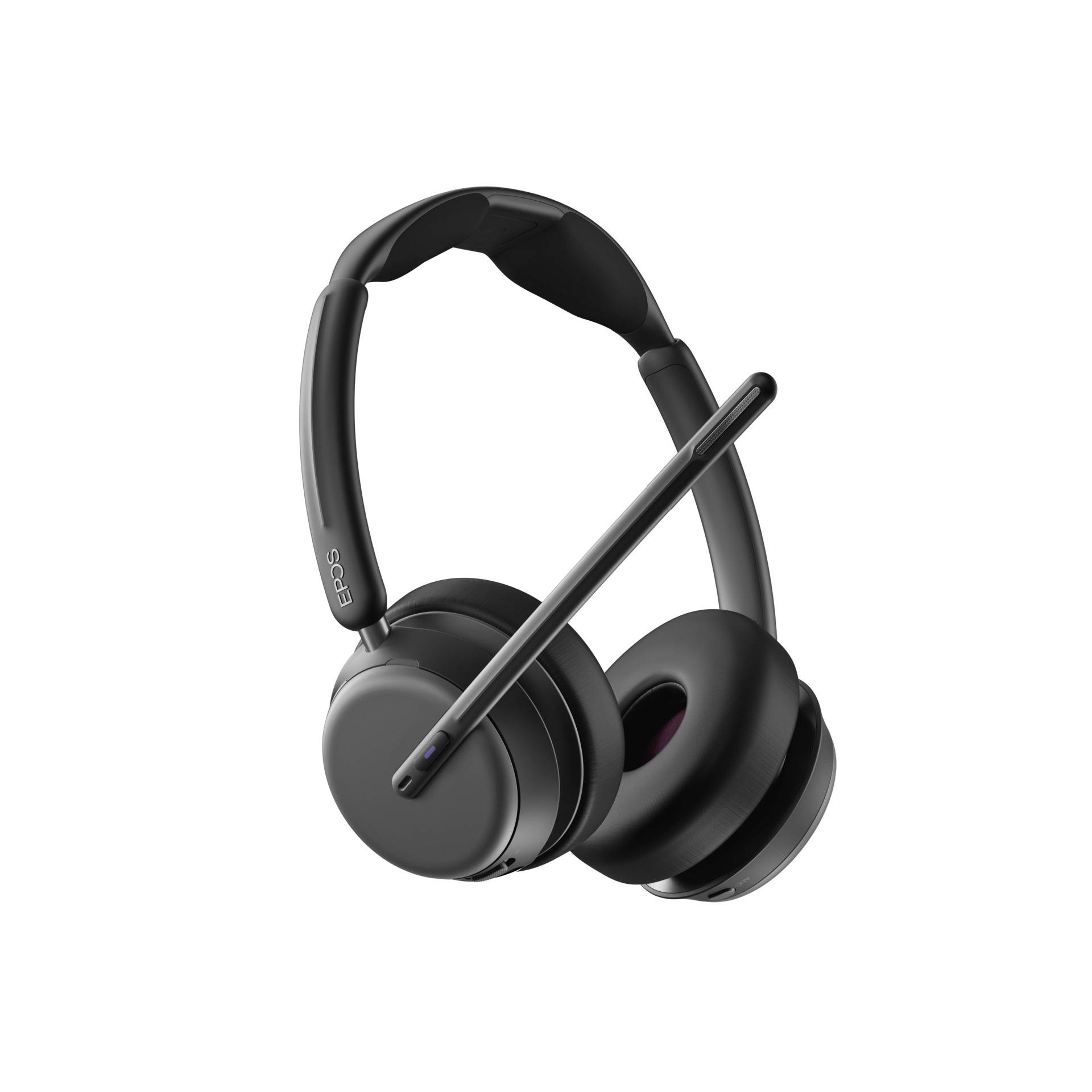 Schwarzes Over-Ear-Funk-Headset mit Boom-Mikrofon auf weißem Hintergrund