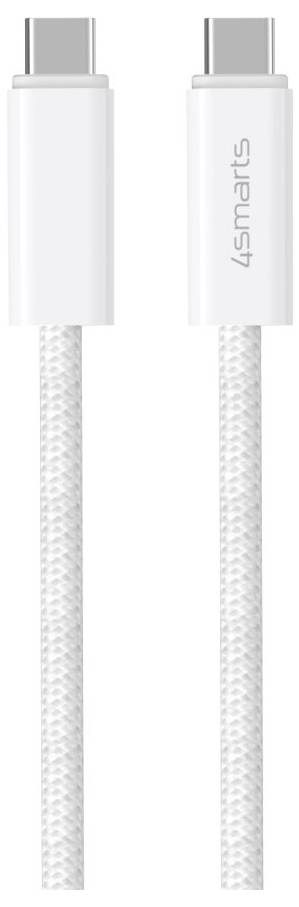 Weißes geflochtenes USB-C-Kabel vertikal dargestellt mit 4smarts-Branding auf einem Stecker