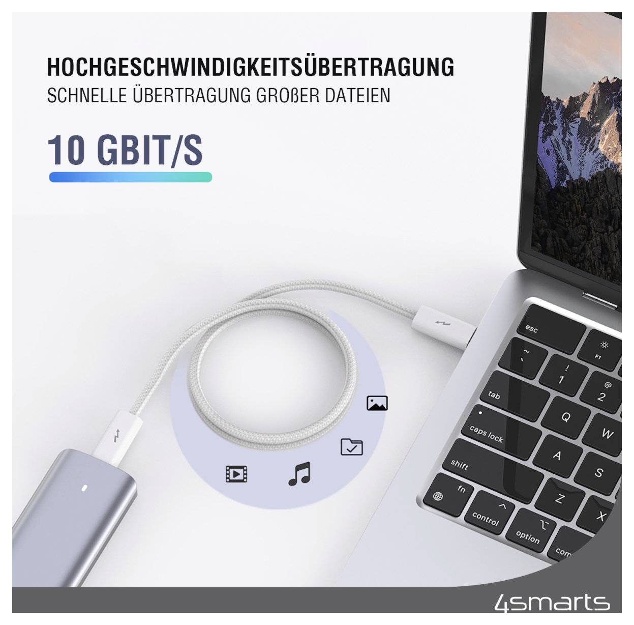 HochgeschwindigkeitsdatenübertragungskabelHOCHGESCHWINDIGKEITSÜBERTRAGUNGSCHNELLE ÜBERTRAGUNG GROSSER DATEIEN10 GBIT/S[Laptop und USB-C-Kabel abgebildet]