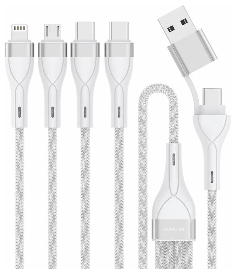 4Smarts USB-Kabel USB-A Stecker, USB-C®, USB-Micro-B Stecker, Apple Lightning Stecker 1.2m Weiß 541024