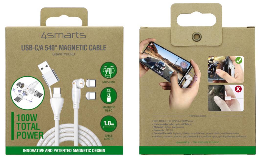 4Smarts USB-Ladekabel USB-C®, USB-A Stecker 1.8m Weiß 541236