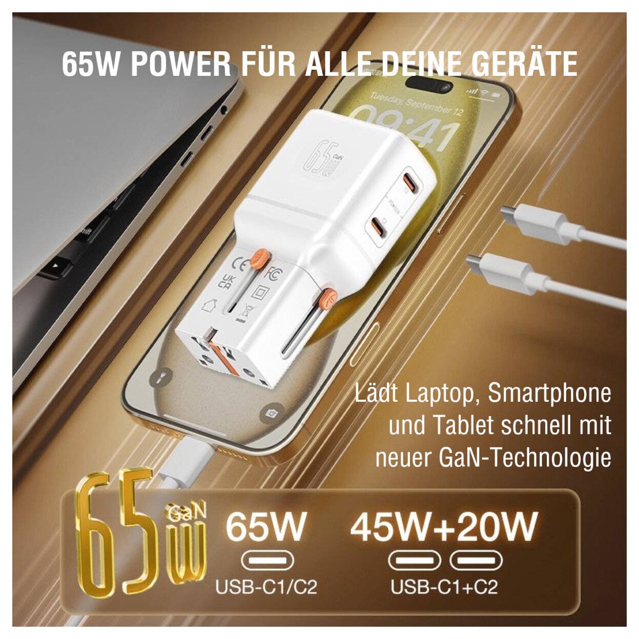 4Smarts Nomad Pocket Reiseladeadapter 65W USB-A, USB-C® USB PD Weiß Steckdose USB Power Delivery (USB-PD)