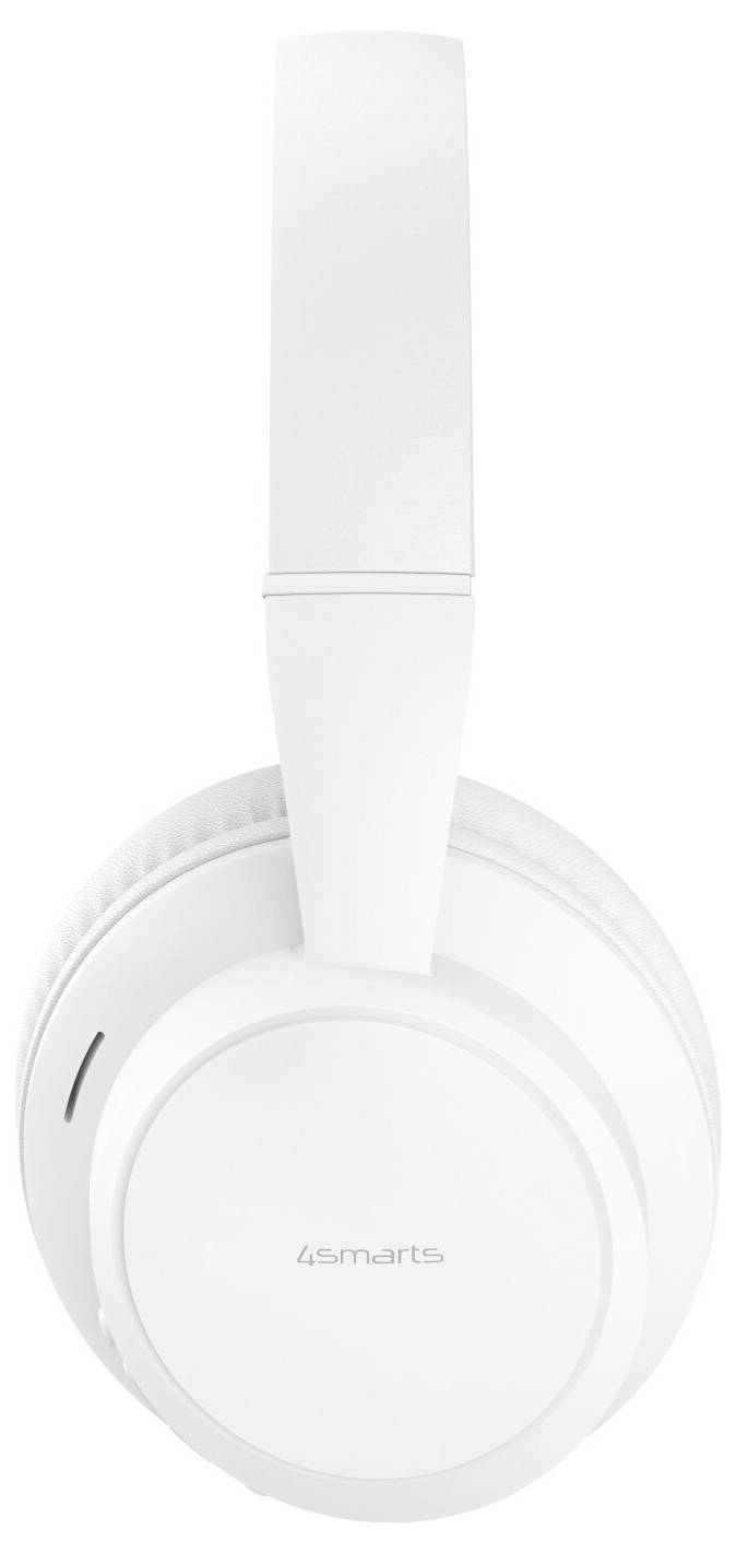 Weiße Over-Ear-Kopfhörer mit hohem aufrechtem Kopfbügel, frontal auf weißem Hintergrund dargestellt, mit "4smarts"-Logo auf dem Ohrmuschel.