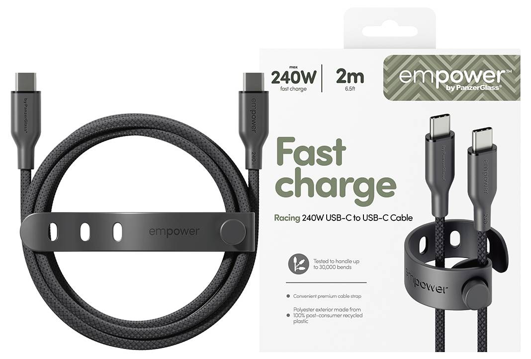 Verpacktes 240W USB-C auf USB-C geflochtenes Ladekabel mit schwarzem Kabel, „Schnellladefunktion