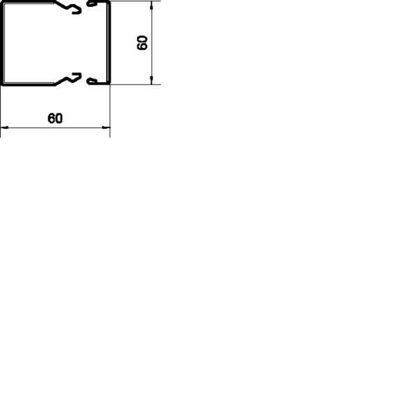Technische Zeichnung eines quadratischen Querschnittsprofils, beschriftet 60 breit und 60 hoch, mit verzahnten Kantendetails.