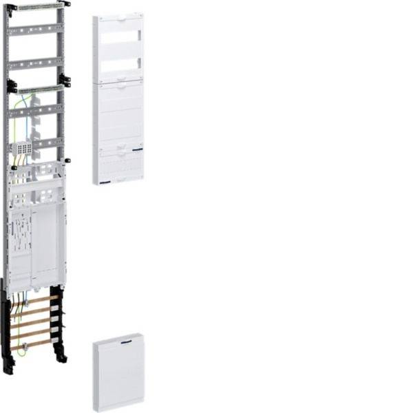 An der Wand montiertes Elektroschrankgestell mit abnehmbarer weißer Frontabdeckung und unterer Zugangsplatte, separat dargestellt