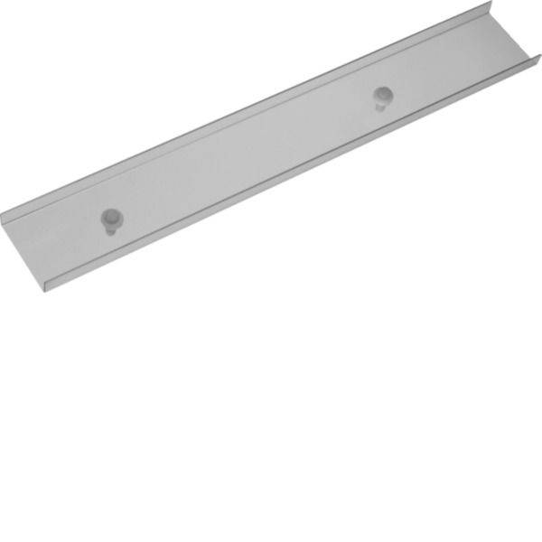 Langlicher Metallkanal oder Schiene mit zwei erhöhten Befestigungspunkten, diagonal auf weißem Hintergrund dargestellt.