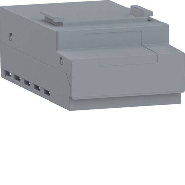 Grauer Elektro-Klemmleistenverbinder mit schraubenlosen Anschlüssen und seitlichen Drahteingangsanschlüssen.
