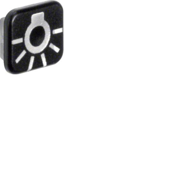 Schwarzes Quadrat-Symbol mit weißem Sonnensymbol, das Helligkeit oder Lichtkontrolle darstellt.