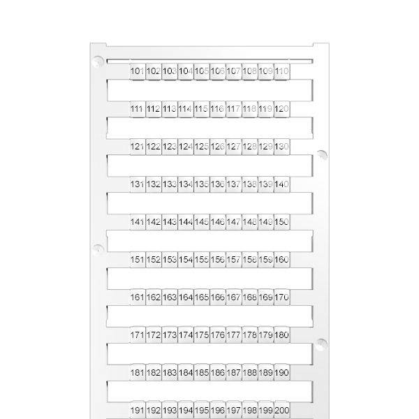 Weißes Gitter mit nummerierten Beschriftungen von 101 bis 200 in Reihen angeordnet, ähnlich einem Regal oder Indexblatt zum Organisieren von Gegenständen.