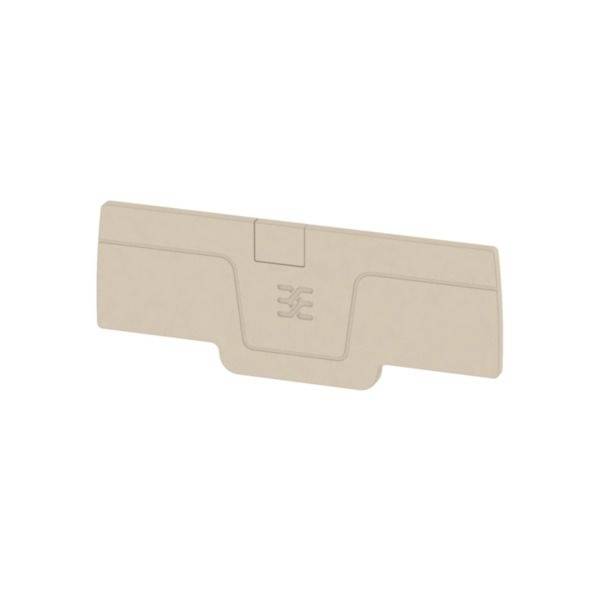 Beige rechteckiges Kunststoffpanel mit zentriertem Logo auf weißem Hintergrund, einzeln wie eine Produktkomponente dargestellt.
