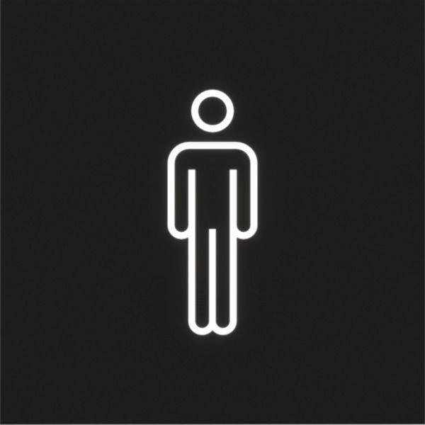 Symbol für Herrentoilette auf dunklem Hintergrund, zeigt eine stehende Personenfigur.