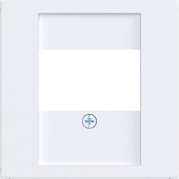 Weiß montierter Wandlichtschalter mit einem großen leeren Mittelpanel und einem kleinen runden Knopf in der Nähe des unteren Teils.