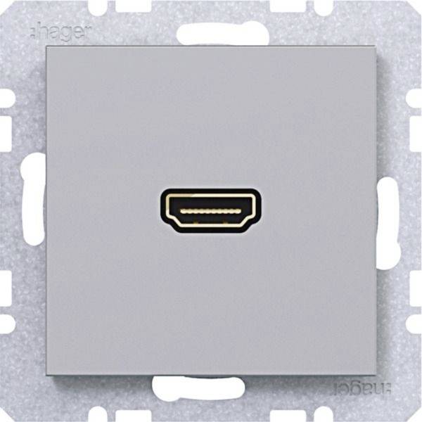 Wandmontierte HDMI-Anschlussplatte mit einem einzelnen HDMI-Buchsenanschluss in der Mitte.