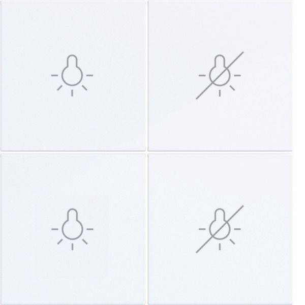 Vier Glühbirnensymbole in einem 2x2-Gitter, abwechselnd normale und durchgestrichene Glühbirnen.