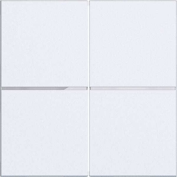 Vier leere weiße quadratische Paneele, die in einem 2x2-Raster mit dünnen grauen Trennlinien angeordnet sind.
