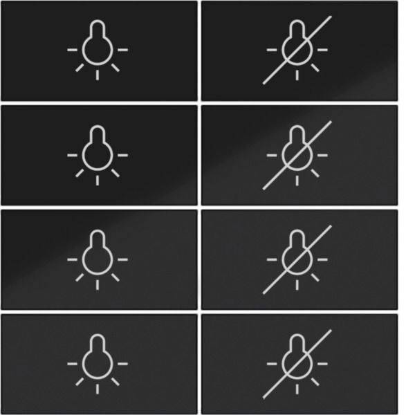 Gitter mit acht Symbolen der Autoinstrumententafel, das Innenlicht eingeschaltet auf der linken Seite und Innenlicht ausgeschaltet, durchgestrichen, auf der rechten Seite.