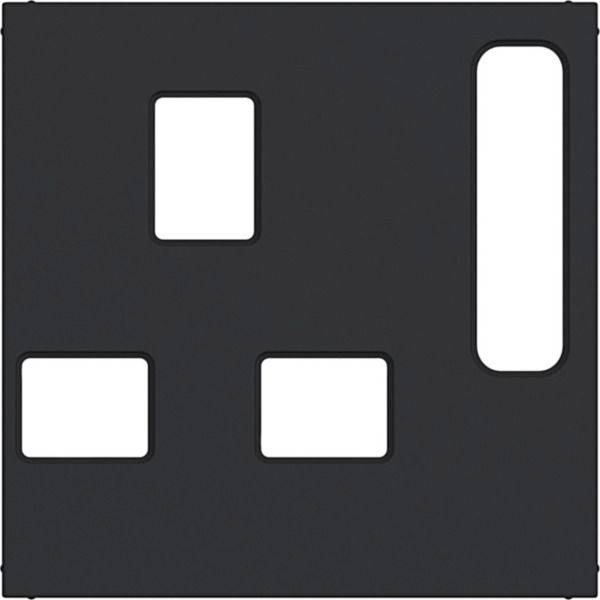 Schwarzes quadratisches Symbol mit vier abgerundeten weißen Rechtecken, das ein Vier-Port-Layout oder Gittermuster darstellt.