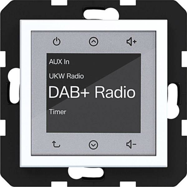 Wandmontiertes digitales Funksteuerungsfeld mit Anzeige von „DAB+ Radio