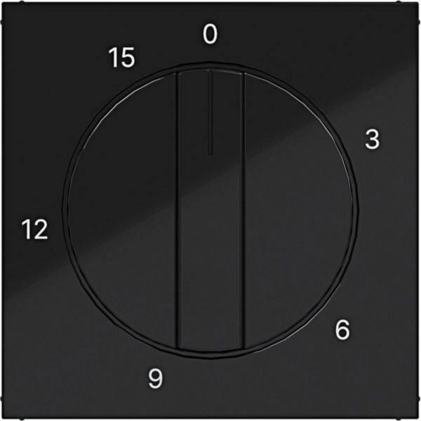 Schwarzer Drehregler mit nummeriertem Zifferblatt mit den Beschriftungen 0, 3, 6, 9, 12 und 15.