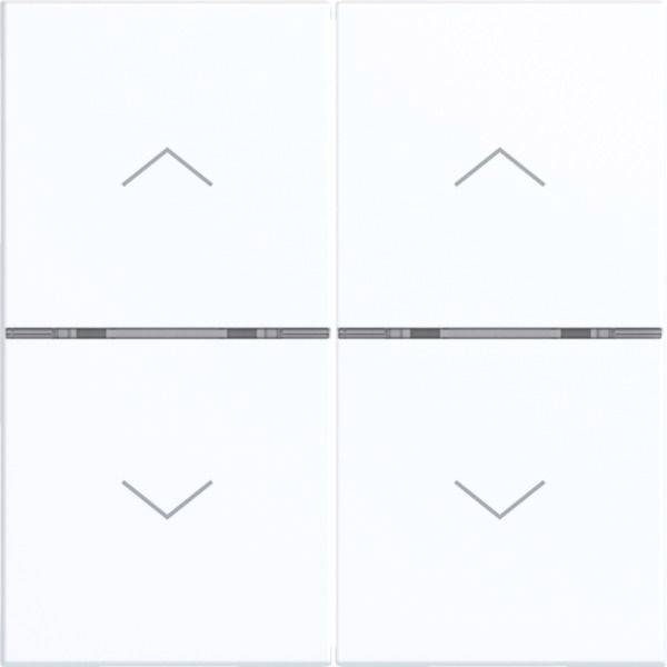 Ein 2x2-Raster aus leeren weißen Panels, jedes mit einem grauen Chevron-Pfeil; die oberen Panels zeigen nach oben, die unteren Panels zeigen nach unten.