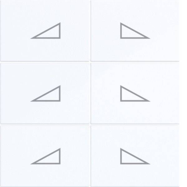 Sechs grau gefüllte Umrisssymbole von rechtwinkligen Dreiecken, die in einem 3x2-Raster auf weißem Hintergrund angeordnet sind, wobei jedes Dreieck in eine andere Richtung zeigt.