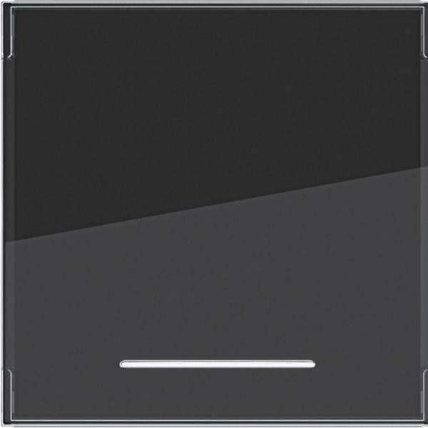 Nahaufnahme eines dunkelgrauen Tablets oder Geräts von vorne mit einem einzelnen weißen horizontalen Balken in der Nähe des unteren Randes, der einen Home-Button oder einen Indikator suggeriert.