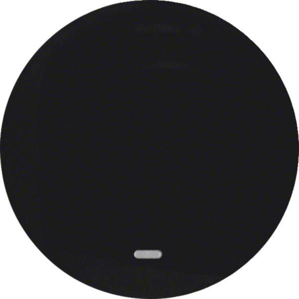 Schwarzes Kreissymbol mit einem kleinen horizontalen grauen Balken in der Nähe der unteren Mitte.