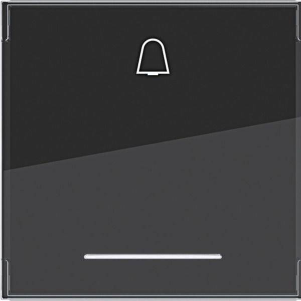 Schwarzes Wandschalter-Panel mit Glockensymbol über einem horizontalen Druckknopf