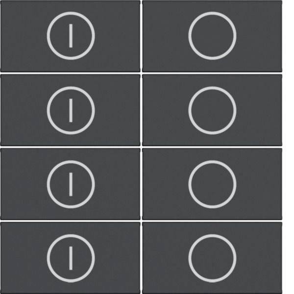 Diagramm von acht Wippschaltern in einem 4x2-Gitter, wobei die linken Schalter mit „I